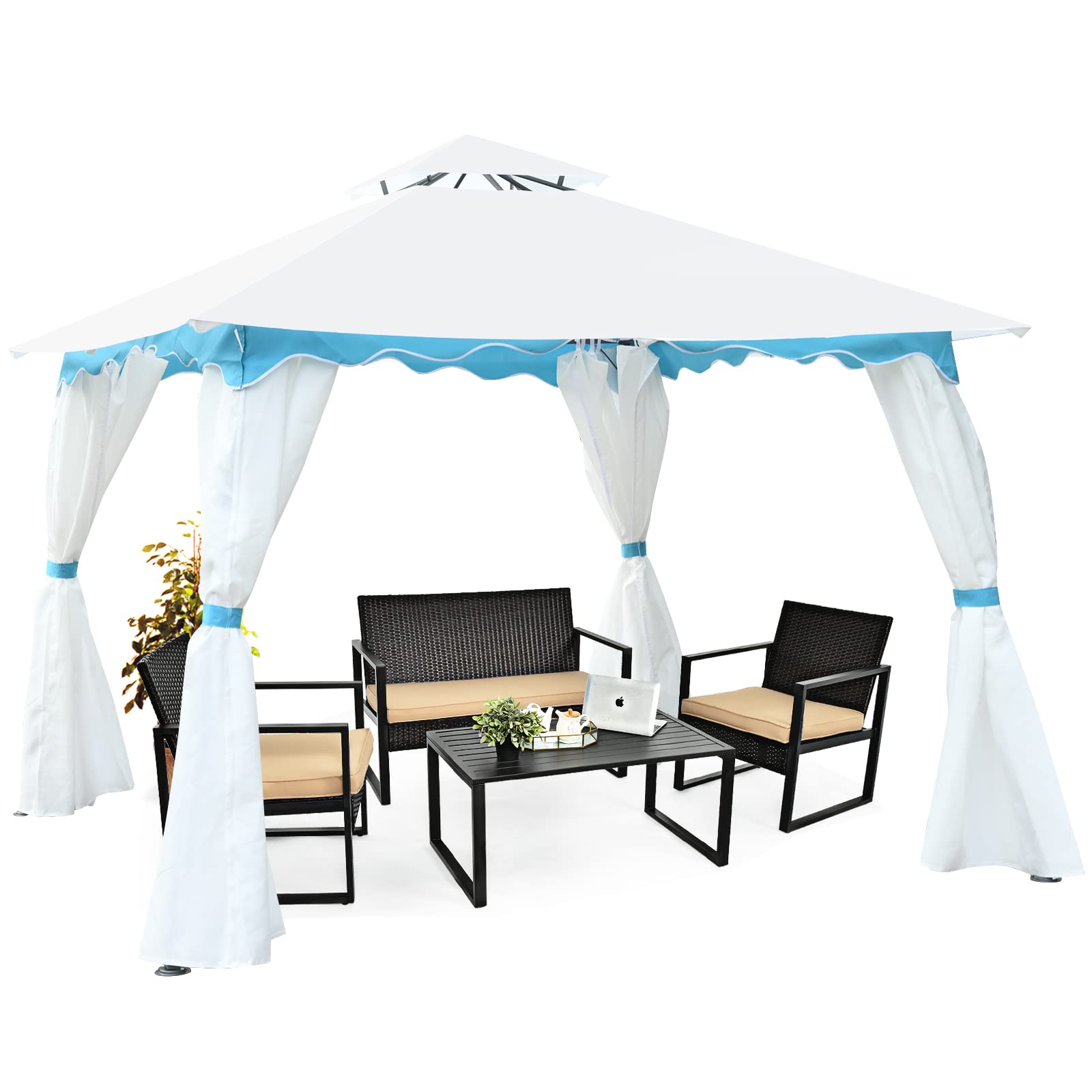 Tangkula 10 x 10 ft Patio Steel Gazebo with Side Walls